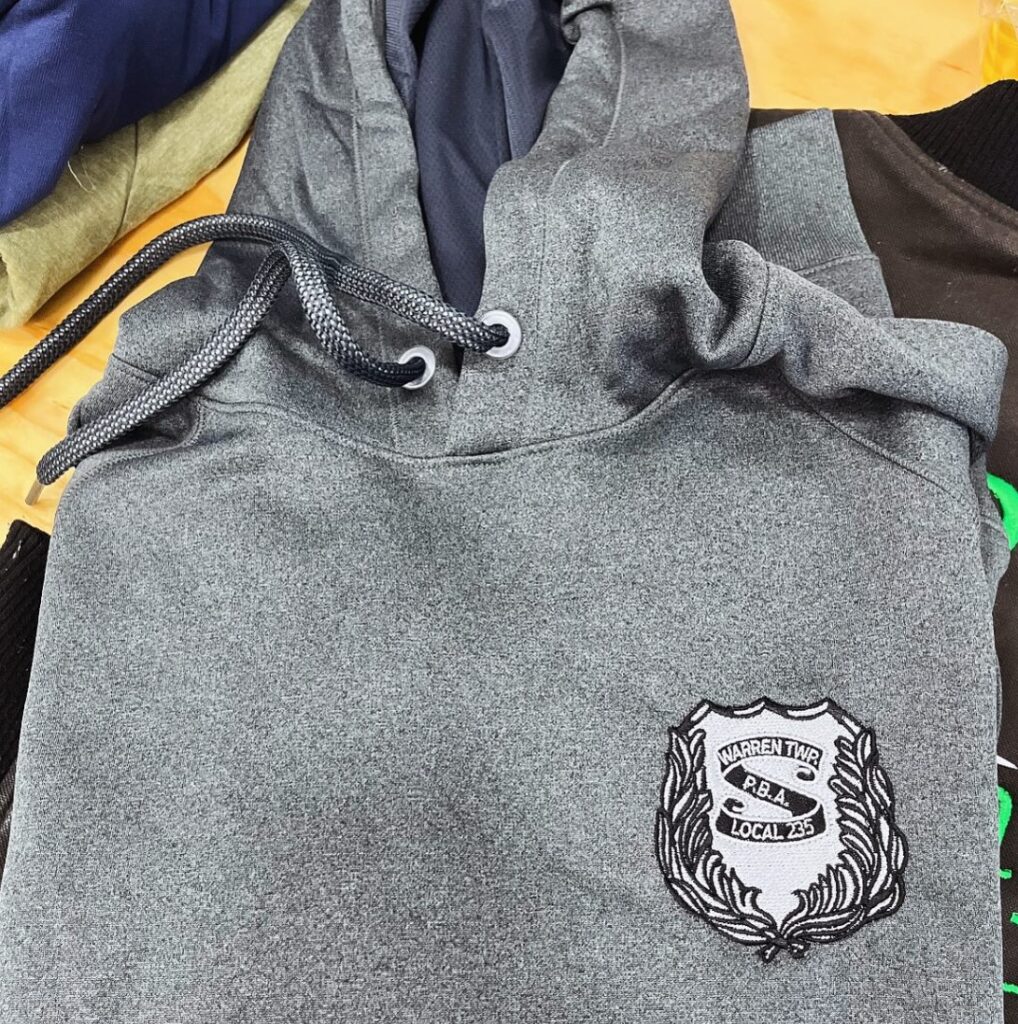 Embroidered PBA hoodies produced in New Jersey