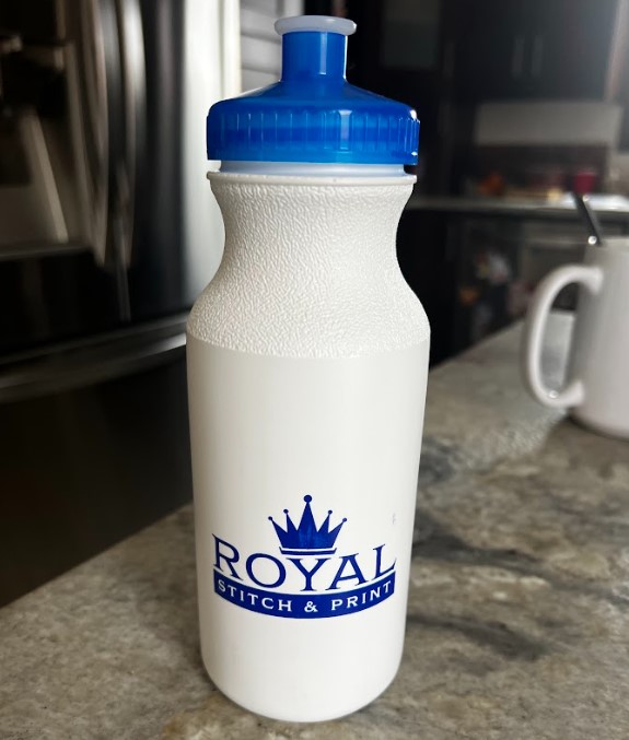Branded promotional water bottle with printed logo